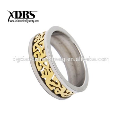 18k Men's Good Price Stainless Steel Engraved Pattern Couple Gold Ring